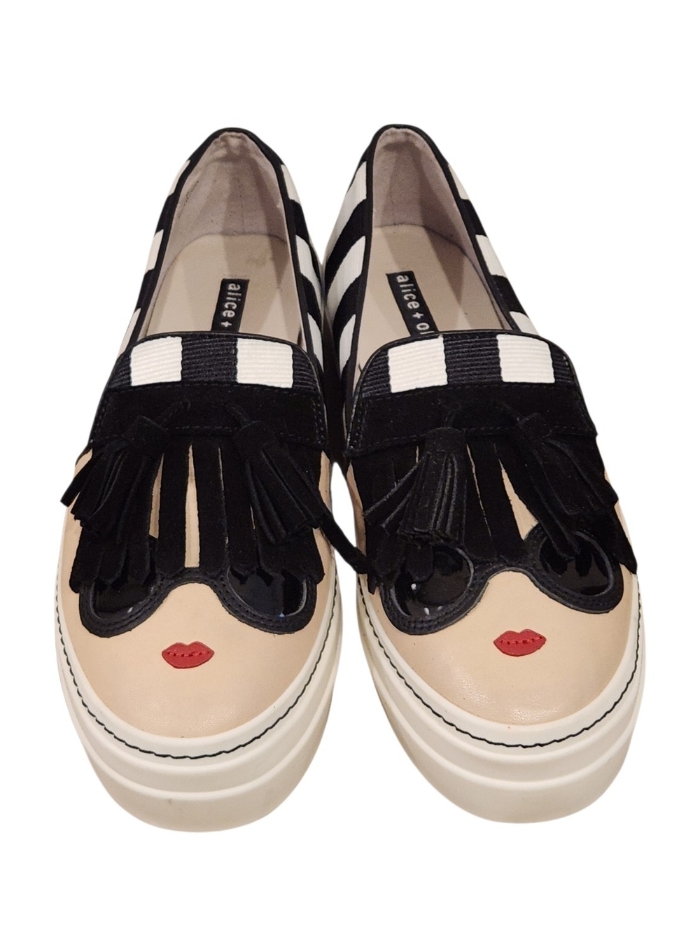 NEW Alice + Olivia Stace Face Platform Skate Shoes Slip On Fringe Leather Sz 8